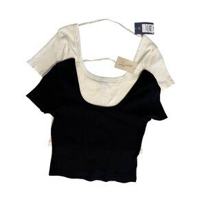 Universal Thread Ribbed Shrunken Short Sleeve Scoop Neck Ts 2pk offwhite/Black L